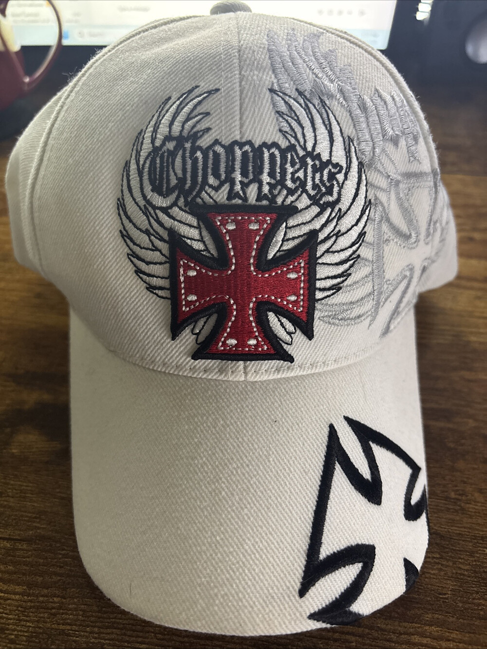 Choppers Hat White Embroidered With Red Cross Chelona.
